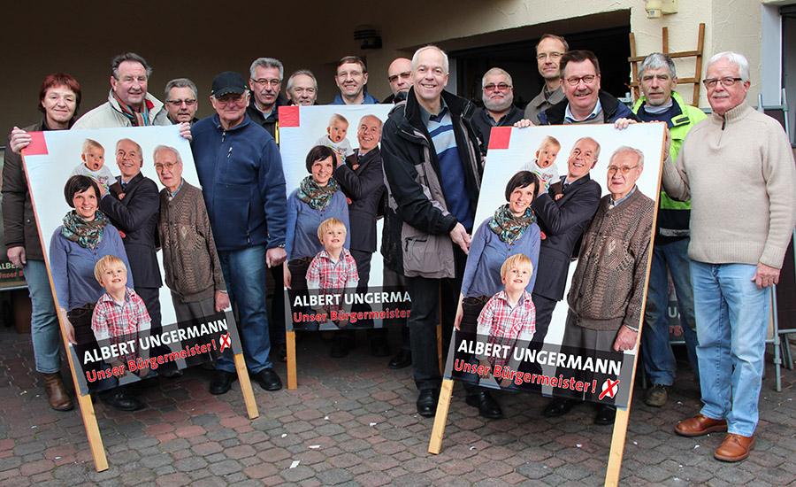 Mit aktivem Wahlkampfteam: Albert Ungermann beim Start zu seiner erneuten Kandidatur für das Bürgermeisteramt in Linsengericht